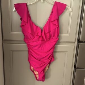 J Crew Women’s Ruched Ruffle One-Piece Swimsuit Size 4